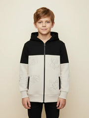 NXT Inner Hood Fur Fleece Full Zipper Hoodie For Kids-Wheat with Black Panels-BE2349/BR14456