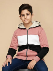 NXT Inner Hood Fur Fleece Full Zipper Hoodie For Kids-Pink with Black-BR14424