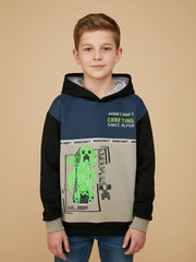 NXT Inner Hood Fur Fleece Pullover Hoodie For Kids-Wheat with Black & Blue Panels-BE2520