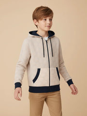 TH Quilted Zipper Hoodie For Kids-Light Peach With Navy-SP1206