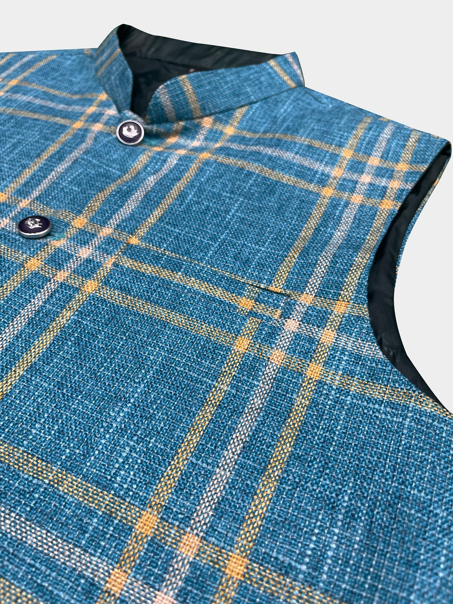 Men’s Premium Checkered Tweed Waistcoat Blue-WC03