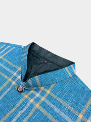 Men’s Premium Checkered Tweed Waistcoat Blue-WC03