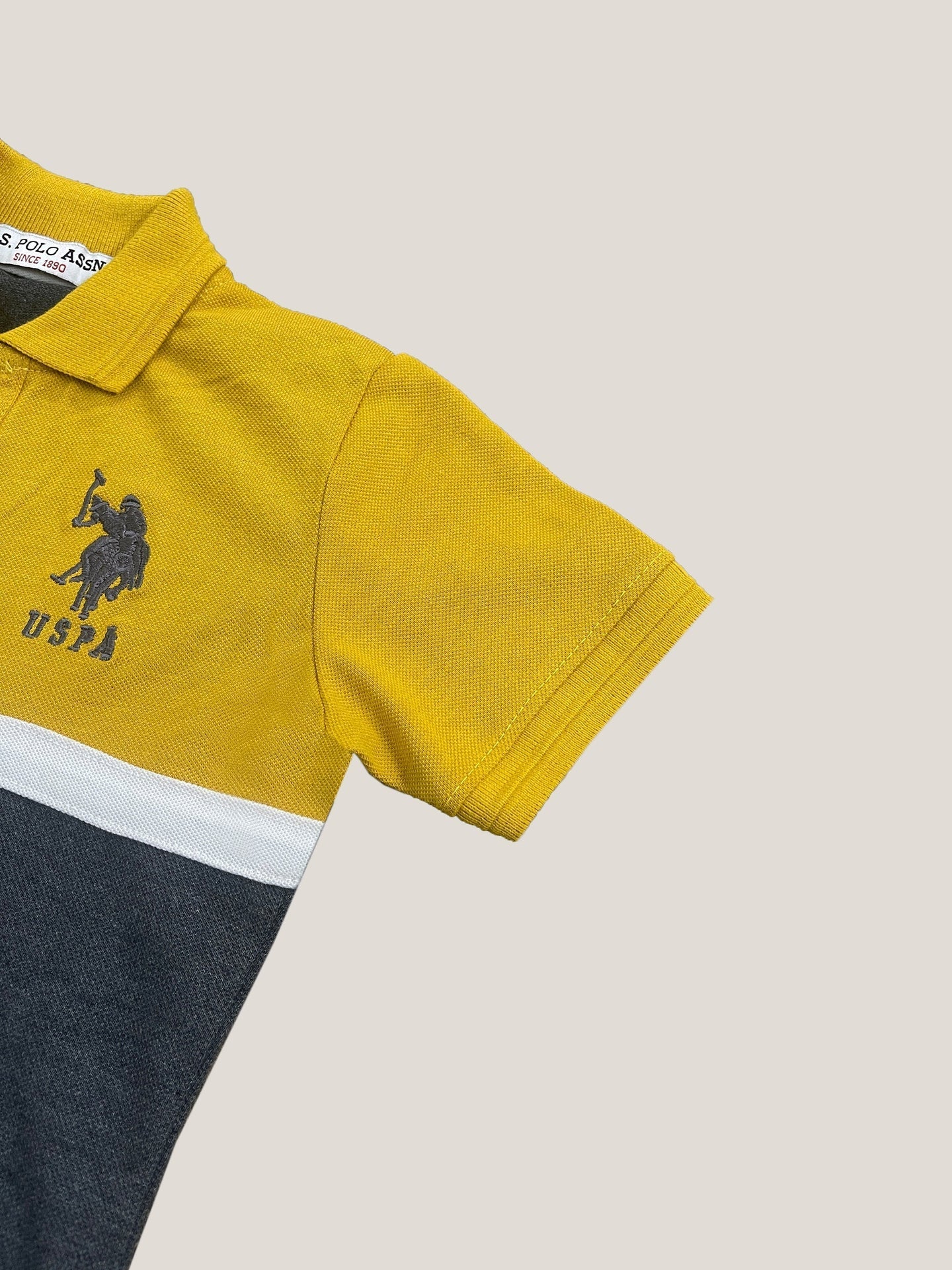 USPA Half Sleeve P.Q Polo Shirt For Kids-Yellow & Charcoal-RT1934