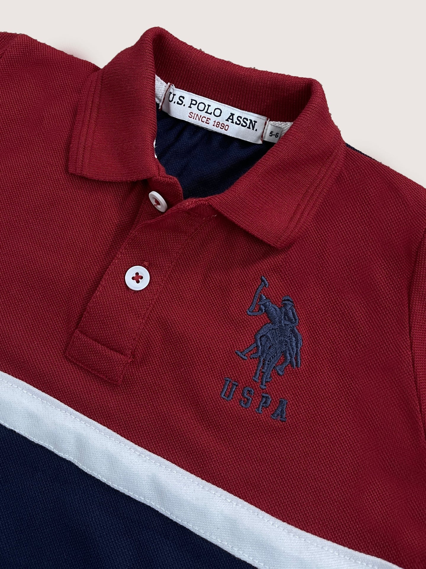 USPA Half Sleeve P.Q Polo Shirt For Kids-Red & Navy-RT1931