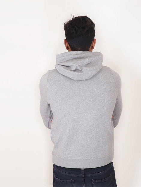 P&B Fleece Pullover Hoodie For Men-Grey Melange with Indigo Melange Panel-RT961