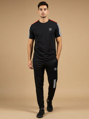 Louis Vicaci Summer Active Wear Tracksuit For Men-Black with white & Red Stripes-SP1953/RT2492