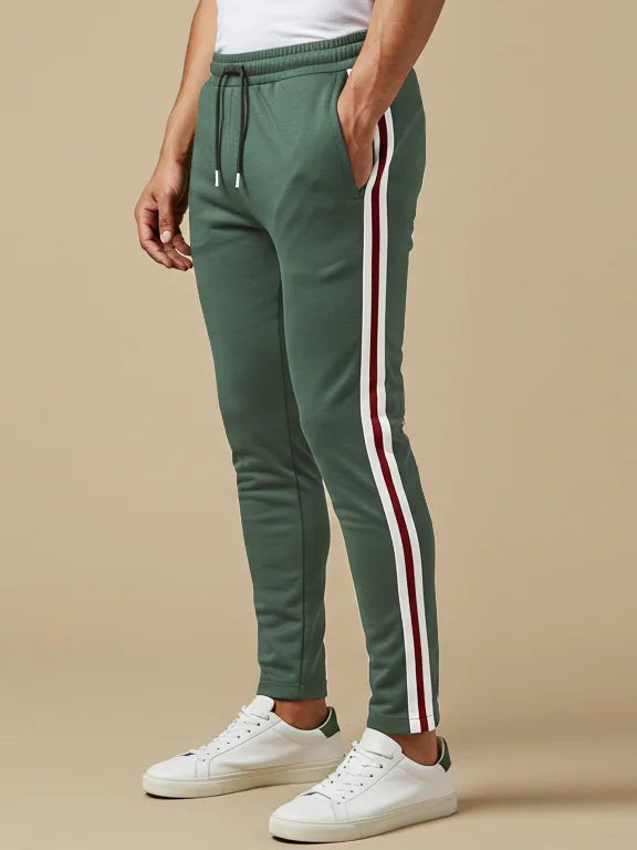 Louis Vicaci Slim Fit Active Wear Summer Trouser For Men-Forest Green with Stripes-SP2605/RT2526
