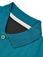 Champion Single Jersey Polo Shirt For Kids-Black with Peach & Dark Cyan Blue Panels-SP1687