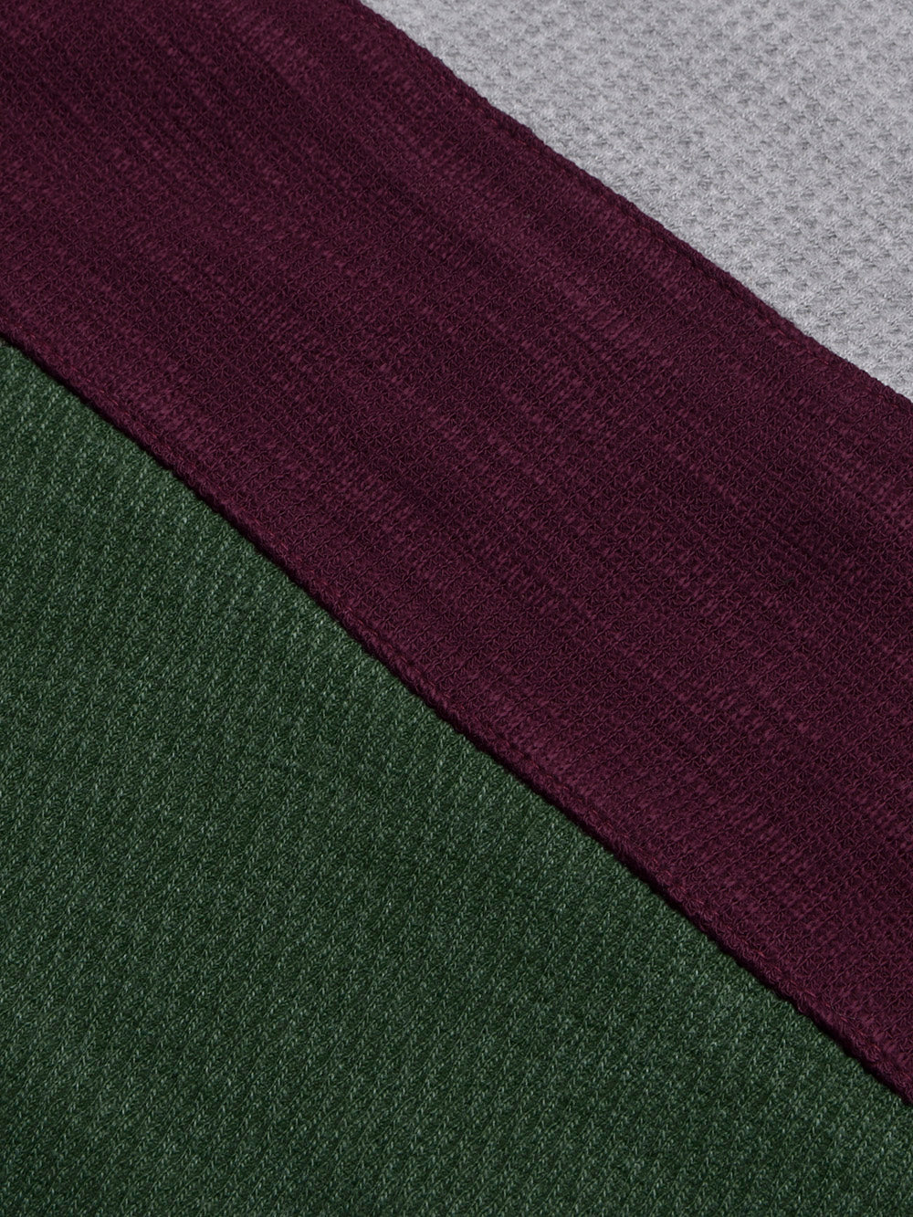 LV Crew Neck Long Sleeve Thermal Tee Shirt For Kids-Grey with Maroon & Dark Green-BE971/BR13218