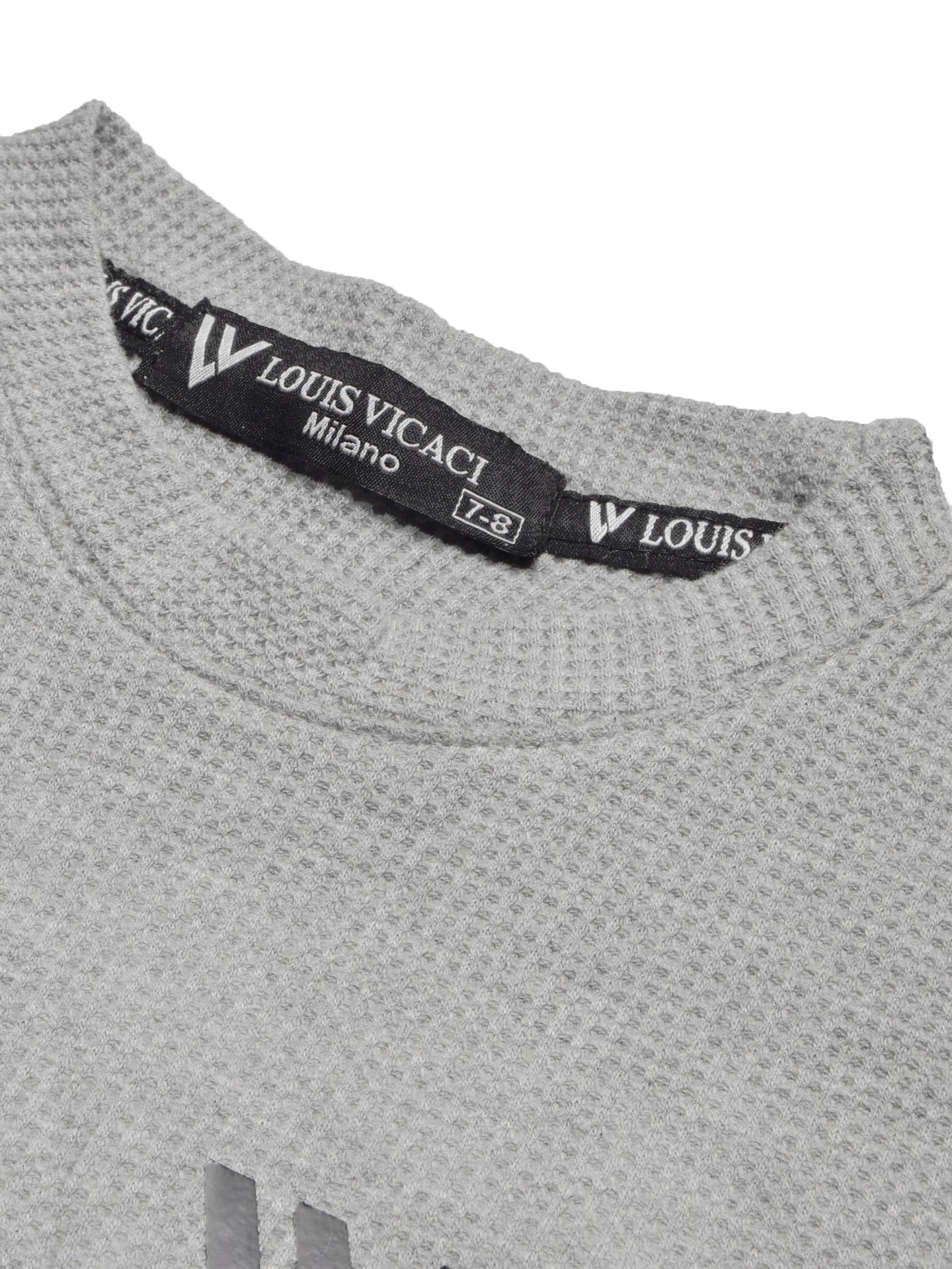 LV Crew Neck Long Sleeve Thermal Tee Shirt For Kids-Grey with Orange & Green-BE973/BR13220