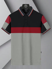 LV Summer Dry Fit Polo Shirt For Men-Black with Grey & Red Panels-BE1345/BR13587