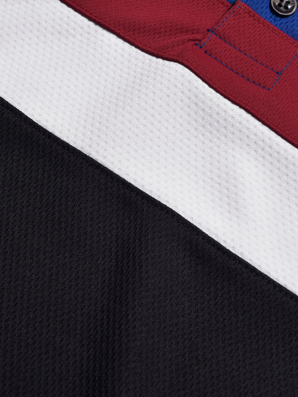 LV Summer Dry Fit Polo Shirt For Men-Black with Red & Blue Panels-BE1344/BR13586