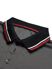 LV Summer Dry Fit Polo Shirt For Men-Black with Red & Grey Panels-BE1343/BR13585