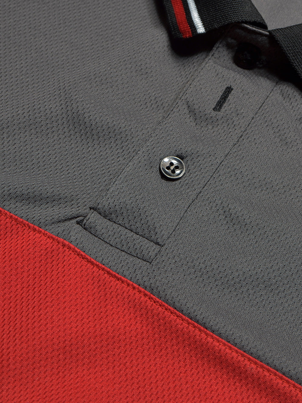 LV Summer Dry Fit Polo Shirt For Men-Black with Red & Grey Panels-BE1343/BR13585