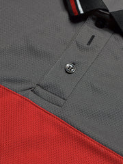 LV Summer Dry Fit Polo Shirt For Men-Black with Red & Grey Panels-BE1343/BR13585