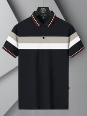 LV Summer Dry Fit Polo Shirt For Men-Black with Grey & White Panels-BE1346/BR13588