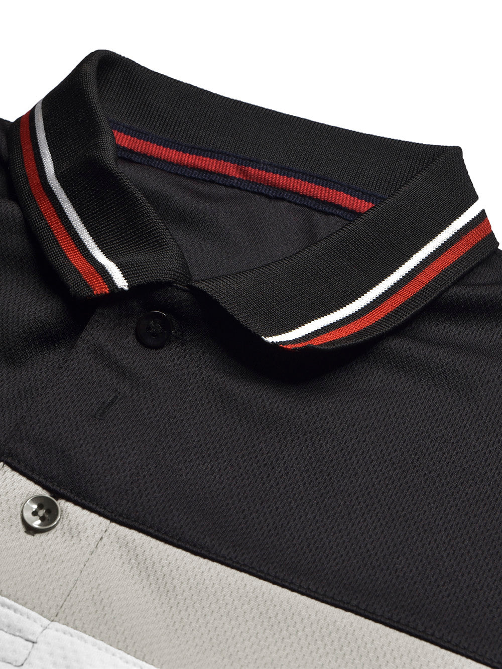 LV Summer Dry Fit Polo Shirt For Men-Black with Grey & White Panels-BE1346/BR13588