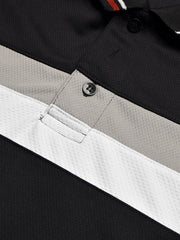 LV Summer Dry Fit Polo Shirt For Men-Black with Grey & White Panels-BE1346/BR13588
