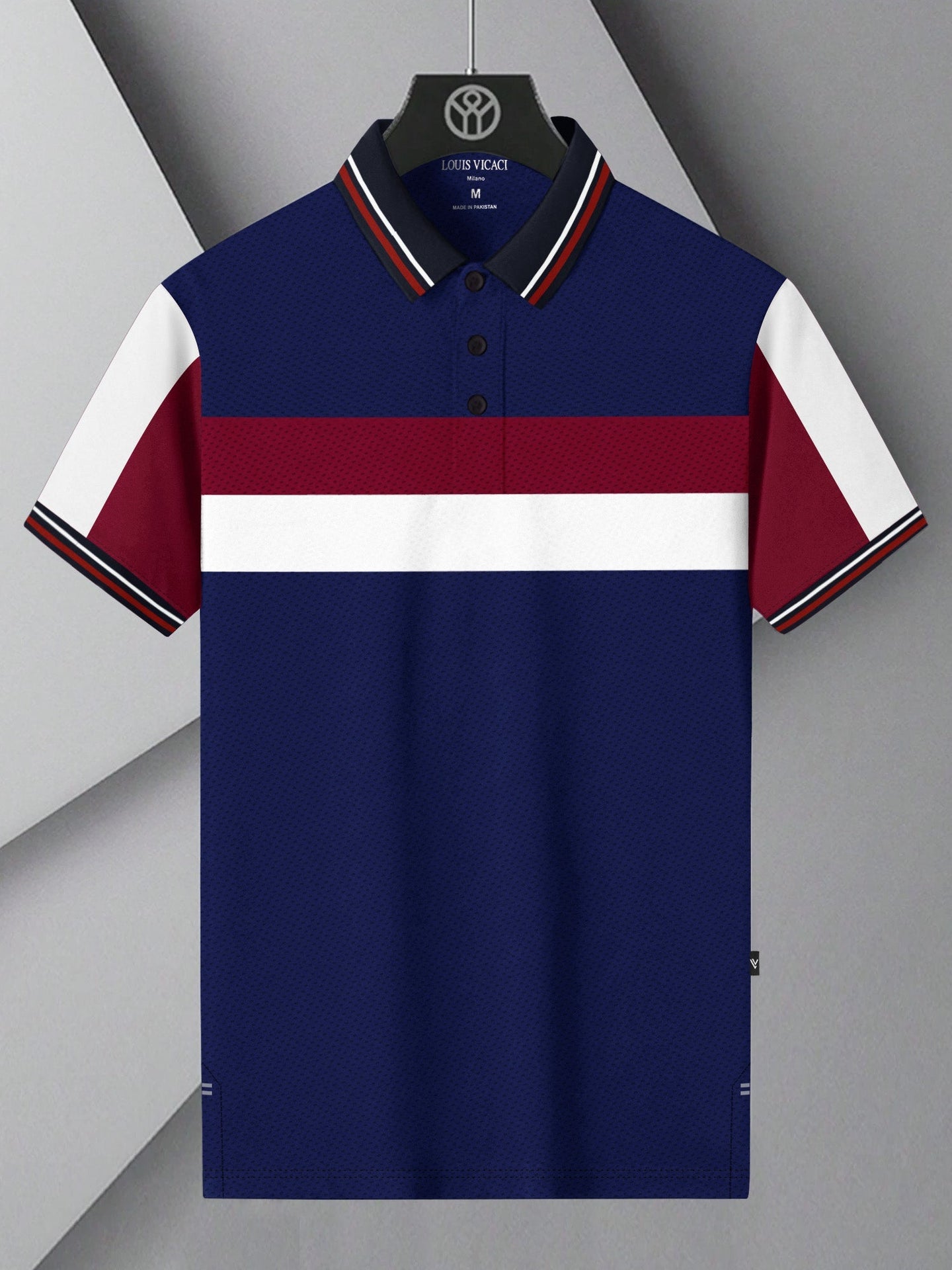 LV Summer Dry Fit Polo Shirt For Men-Dark Blue with Stripe-BE1665/BR13892