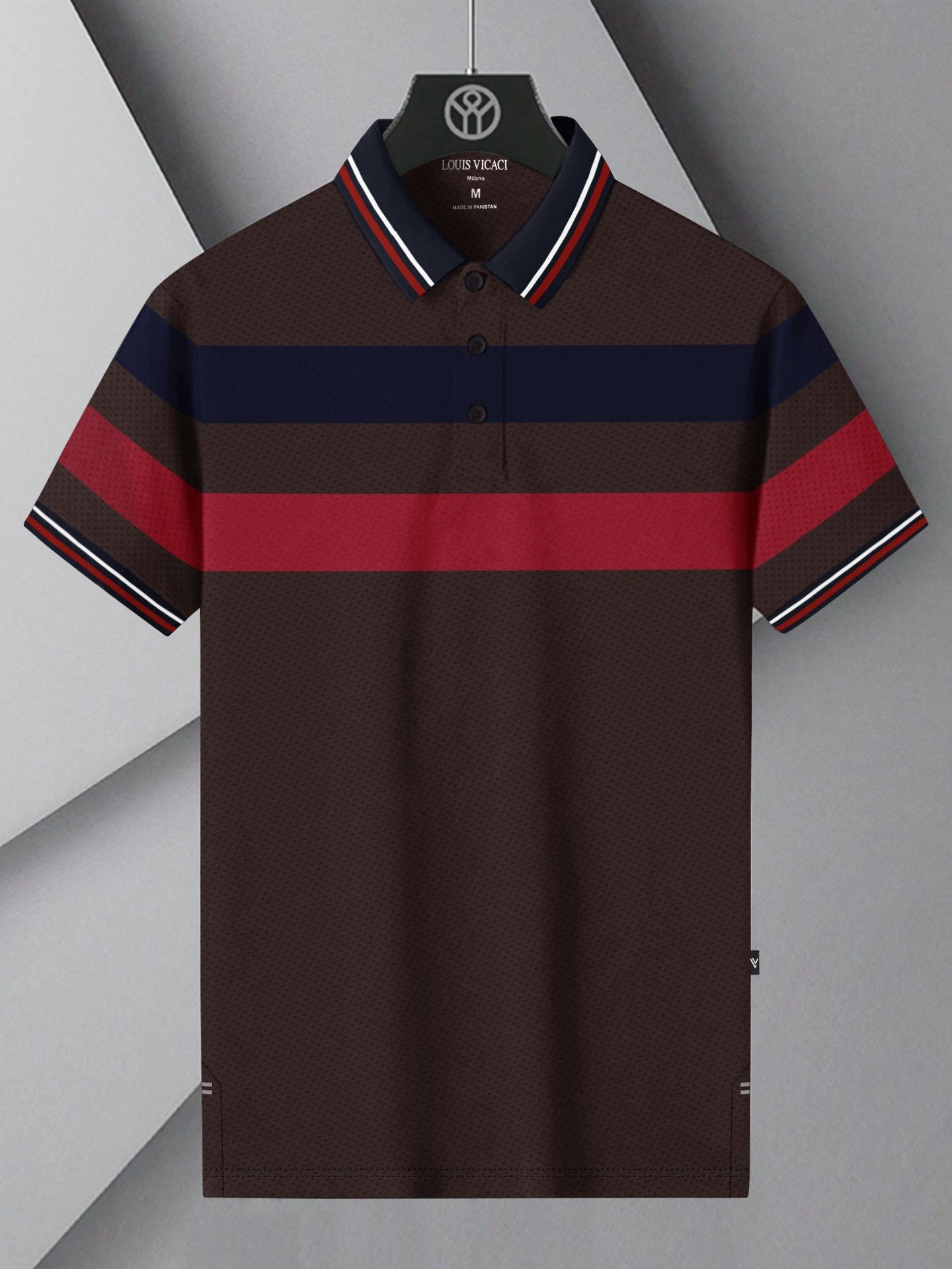 LV Summer Dry Fit Polo Shirt For Men-Dark Brown with Stripe-BE1648/BR13878