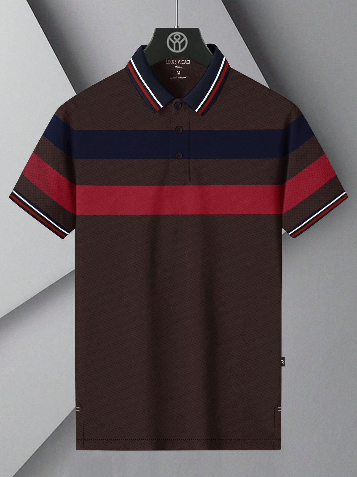 LV Summer Dry Fit Polo Shirt For Men-Dark Brown with Stripe-BE1648/BR13878