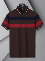LV Summer Dry Fit Polo Shirt For Men-Dark Brown with Stripe-BE1648/BR13878