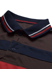 LV Summer Dry Fit Polo Shirt For Men-Dark Brown with Stripe-BE1648/BR13878
