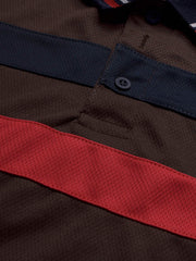 LV Summer Dry Fit Polo Shirt For Men-Dark Brown with Stripe-BE1648/BR13878