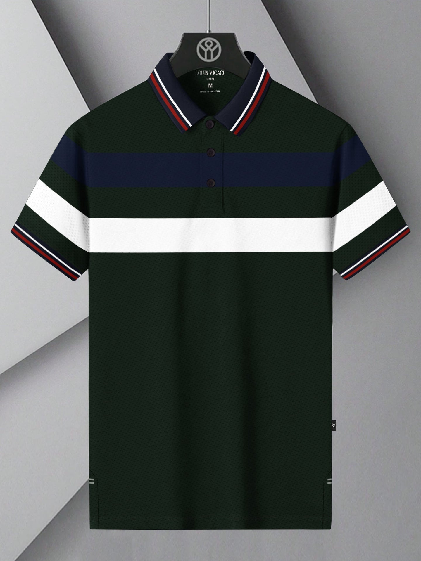 LV Summer Dry Fit Polo Shirt For Men-Dark Green with Stripe-BE1563/BR13779
