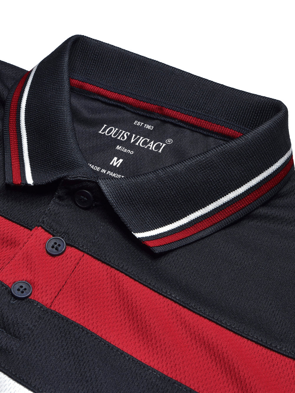 LV Summer Dry Fit Polo Shirt For Men-Dark Navy with Red & White Stripe-BE1310/BR13555