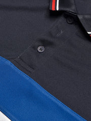 LV Summer Dry Fit Polo Shirt For Men-Dark Navy with Red & White, Blue Panels-BE1311/BR13556