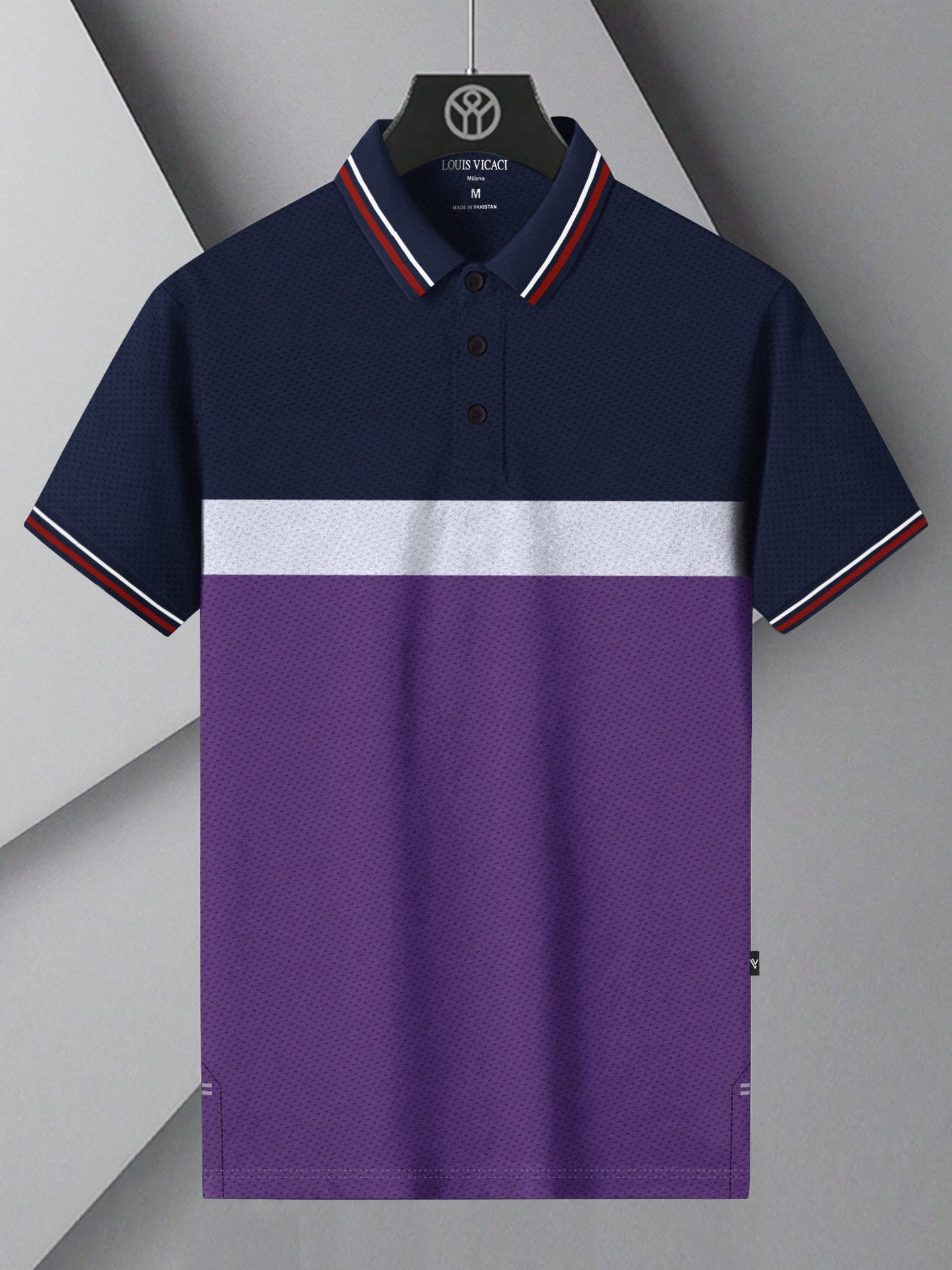 LV Summer Dry Fit Polo Shirt For Men-Dark Purple with Navy & White Stripe-BE1696/BR13911