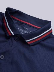 LV Summer Dry Fit Polo Shirt For Men-Dark Purple with Navy & White Stripe-BE1696/BR13911