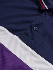 LV Summer Dry Fit Polo Shirt For Men-Dark Purple with Navy & White Stripe-BE1696/BR13911