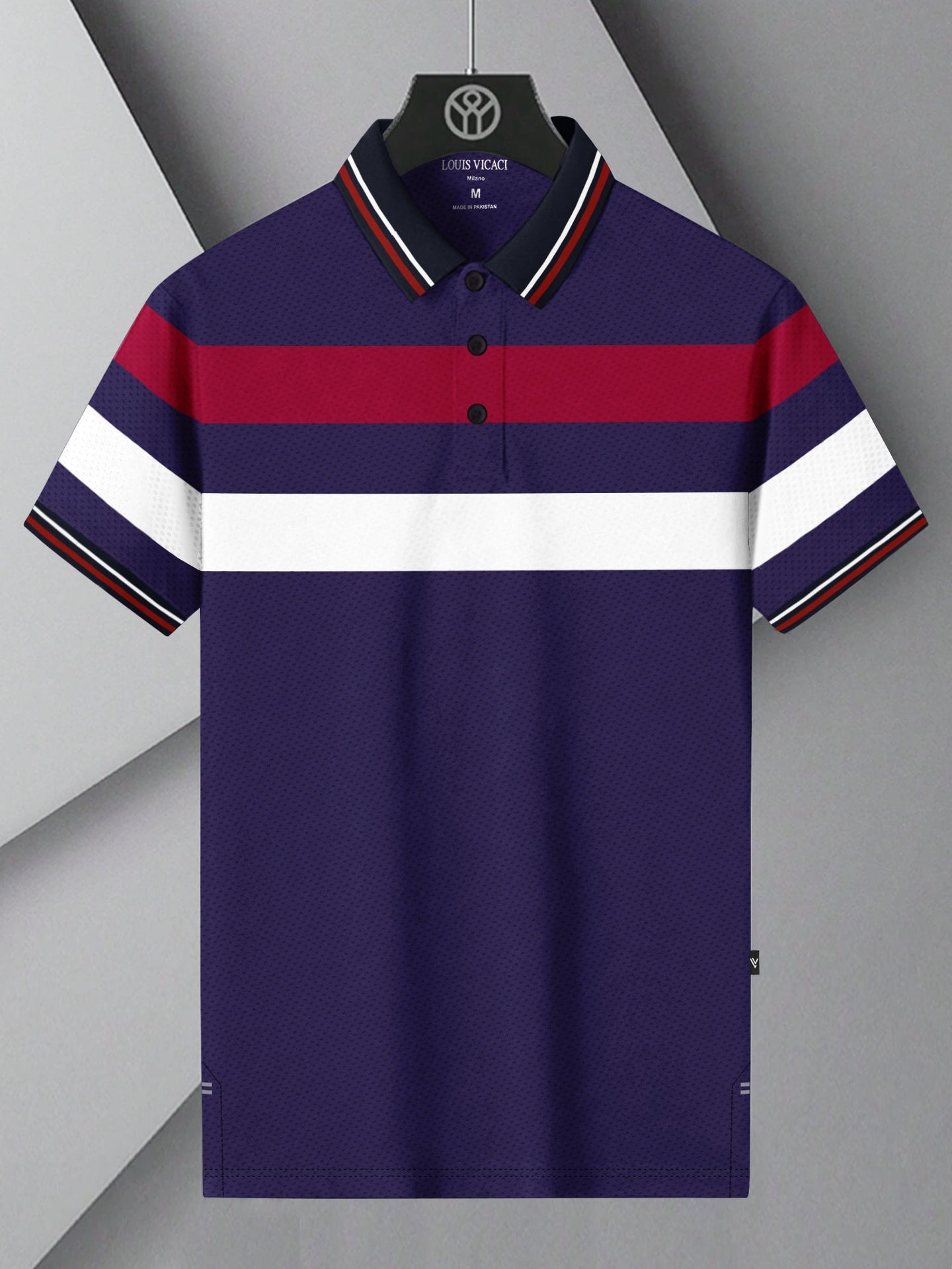 LV Summer Dry Fit Polo Shirt For Men-Dark Purple with Stripe-BE1587/BR13805