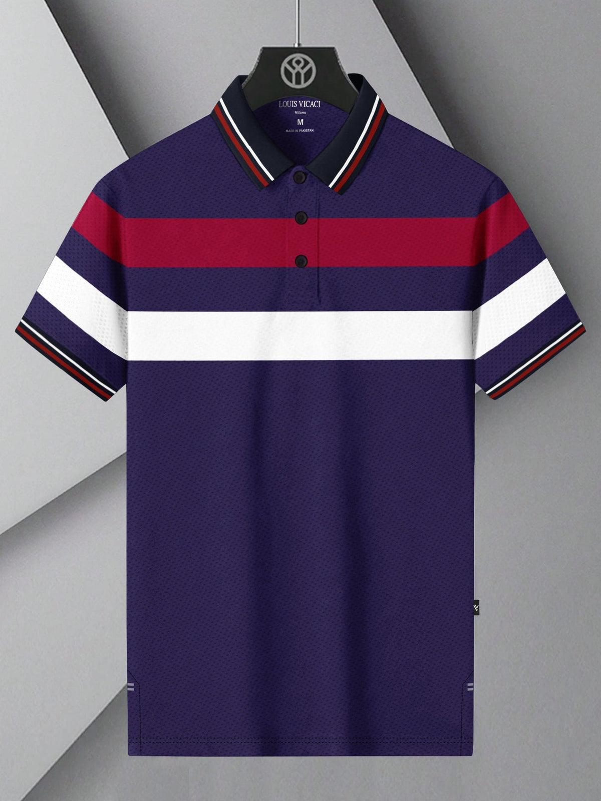 LV Summer Dry Fit Polo Shirt For Men-Dark Purple with Stripe-BE1587/BR13805