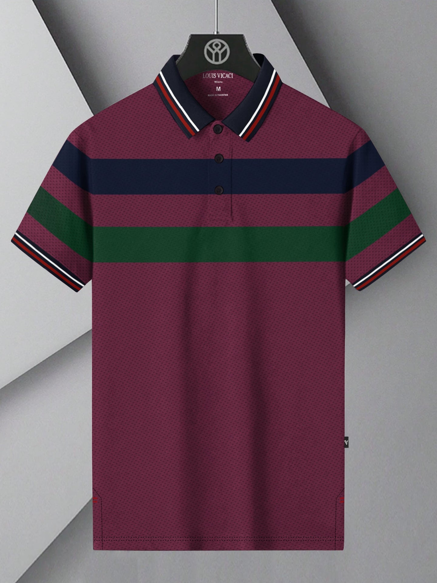 LV Summer Dry Fit Polo Shirt For Men-Light Maroon with Stripe-BE1502/BR13746