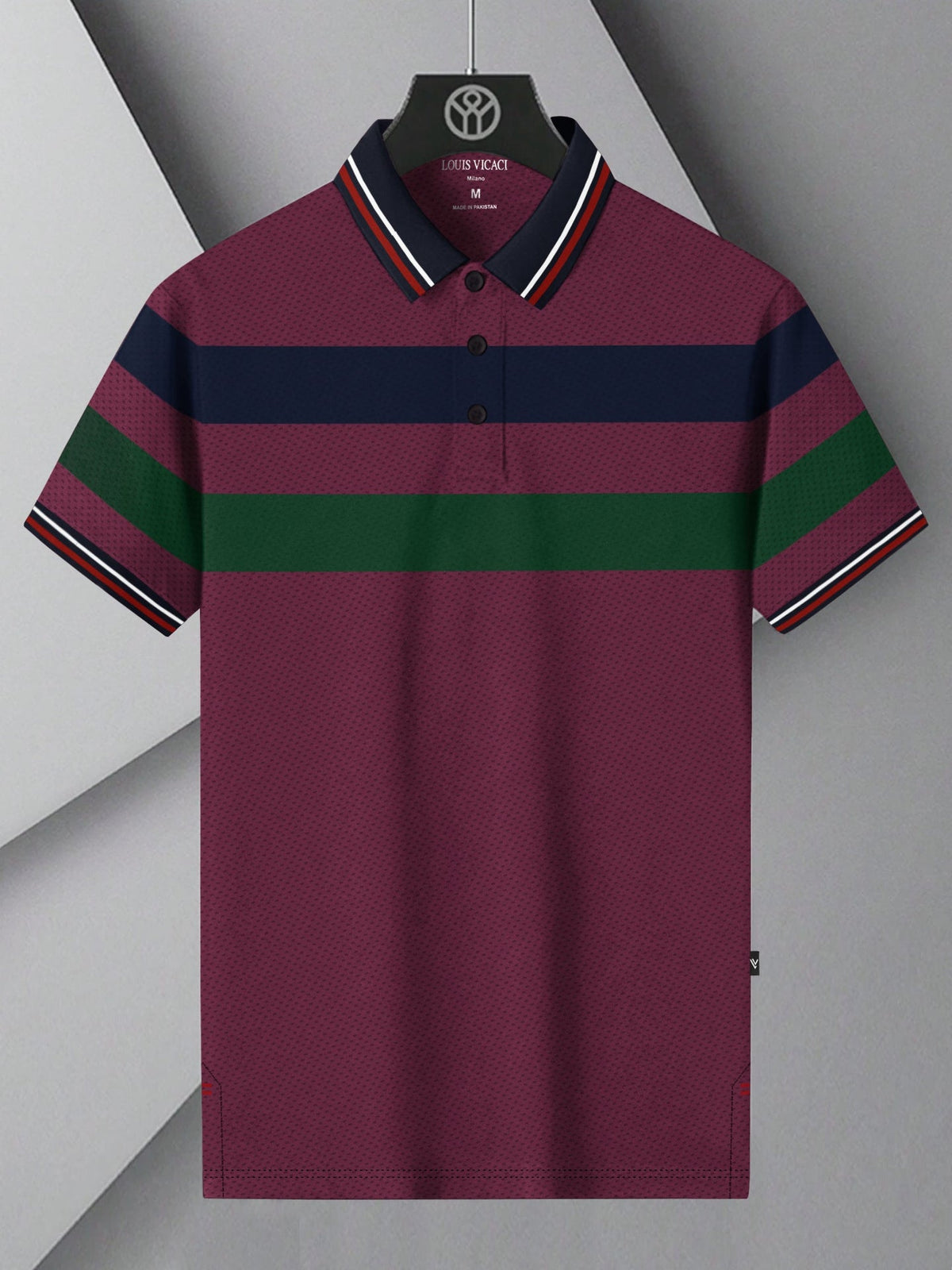 LV Summer Dry Fit Polo Shirt For Men-Light Maroon with Stripe-BE1502/BR13746