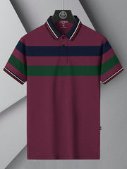 LV Summer Dry Fit Polo Shirt For Men-Light Maroon with Stripe-BE1502/BR13746
