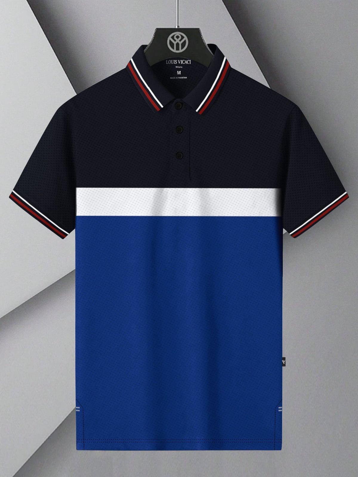 LV Summer Dry Fit Polo Shirt For Men-Navy with White & Blue Panels-BE1742/BR13923