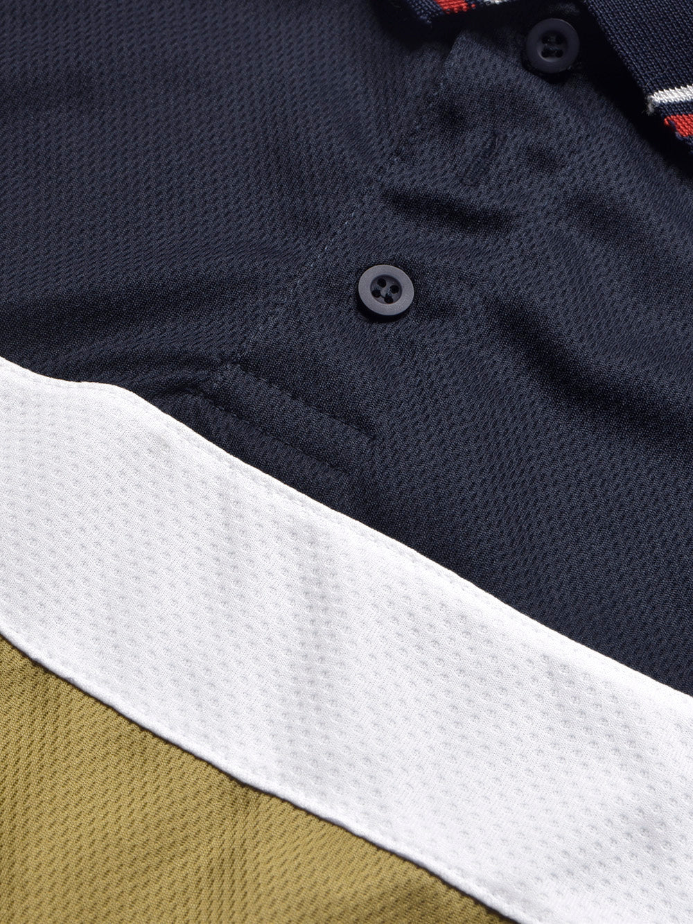 LV Summer Dry Fit Polo Shirt For Men-Navy with White & Camel Panels-BE1713/BR13918