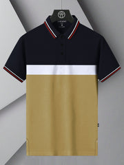 LV Summer Dry Fit Polo Shirt For Men-Navy with White & Camel Panels-BE1713/BR13918
