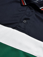 LV Summer Dry Fit Polo Shirt For Men-Navy with White & Green Panel-BE1394/BR13634
