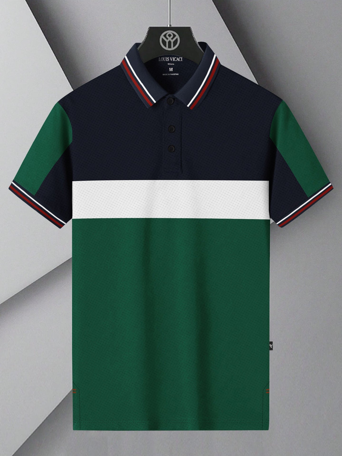 LV Summer Dry Fit Polo Shirt For Men-Navy with White & Green Panel-BE1394/BR13634