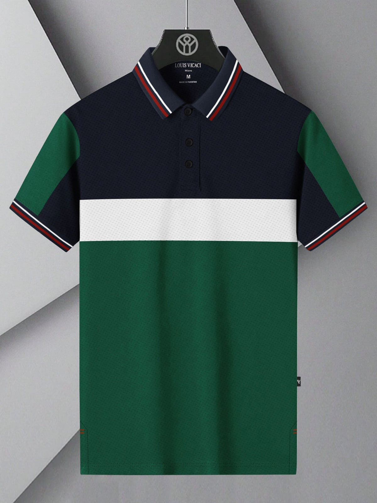 LV Summer Dry Fit Polo Shirt For Men-Navy with White & Green Panel-BE1394/BR13634