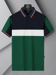 LV Summer Dry Fit Polo Shirt For Men-Navy with White & Green Panel-BE1394/BR13634