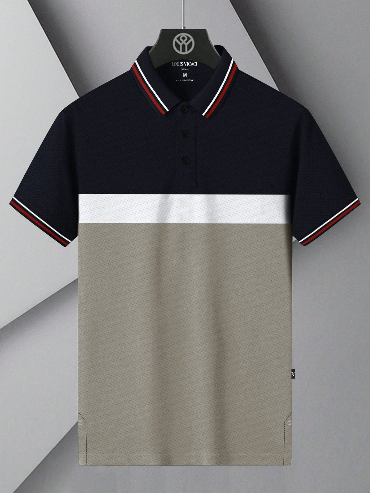 LV Summer Dry Fit Polo Shirt For Men-Navy with White & Light Taupe Panels-BE1717/BR13919