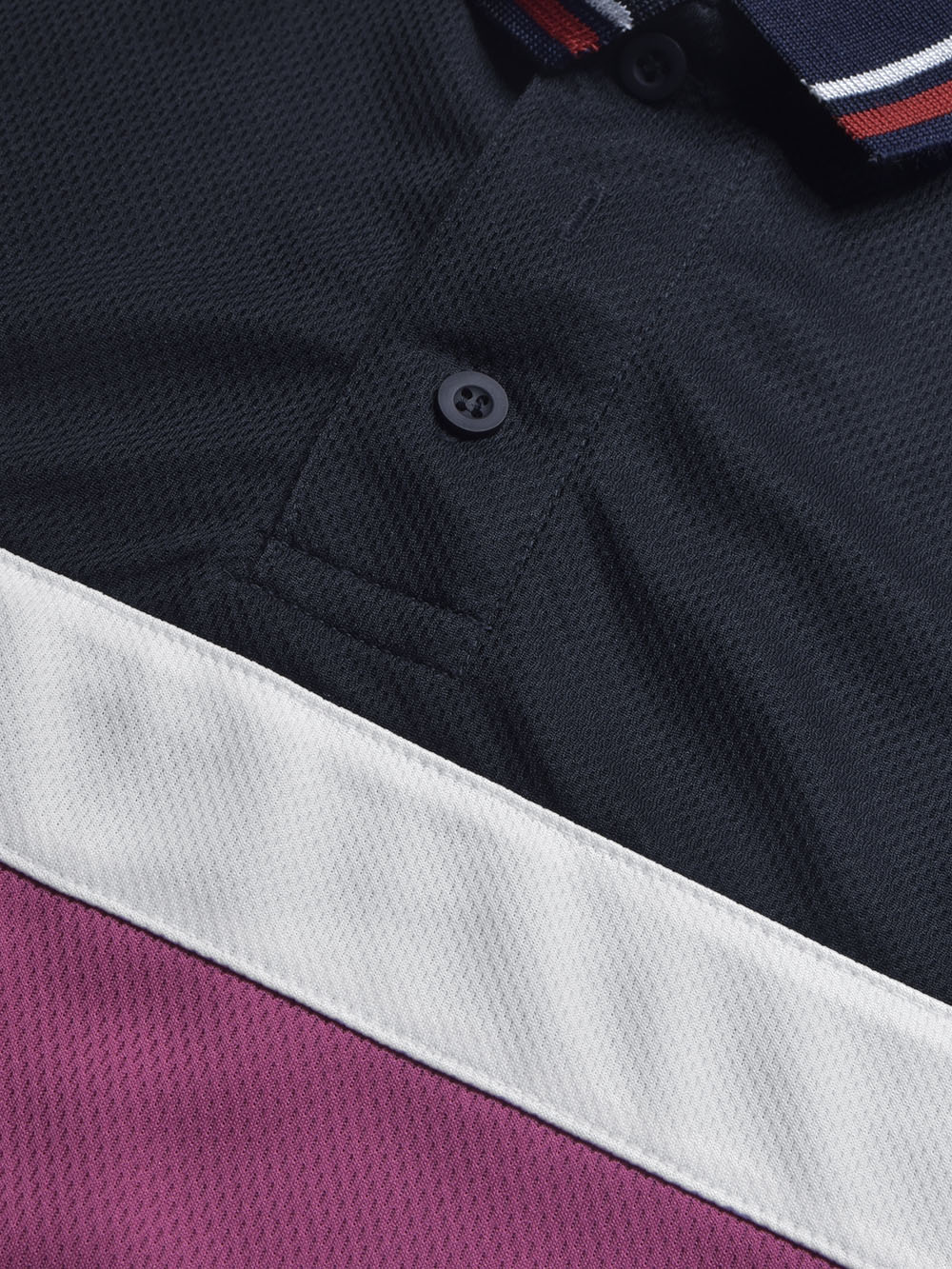 LV Summer Dry Fit Polo Shirt For Men-Navy with White & Pink Panels-BE1708/BR13917