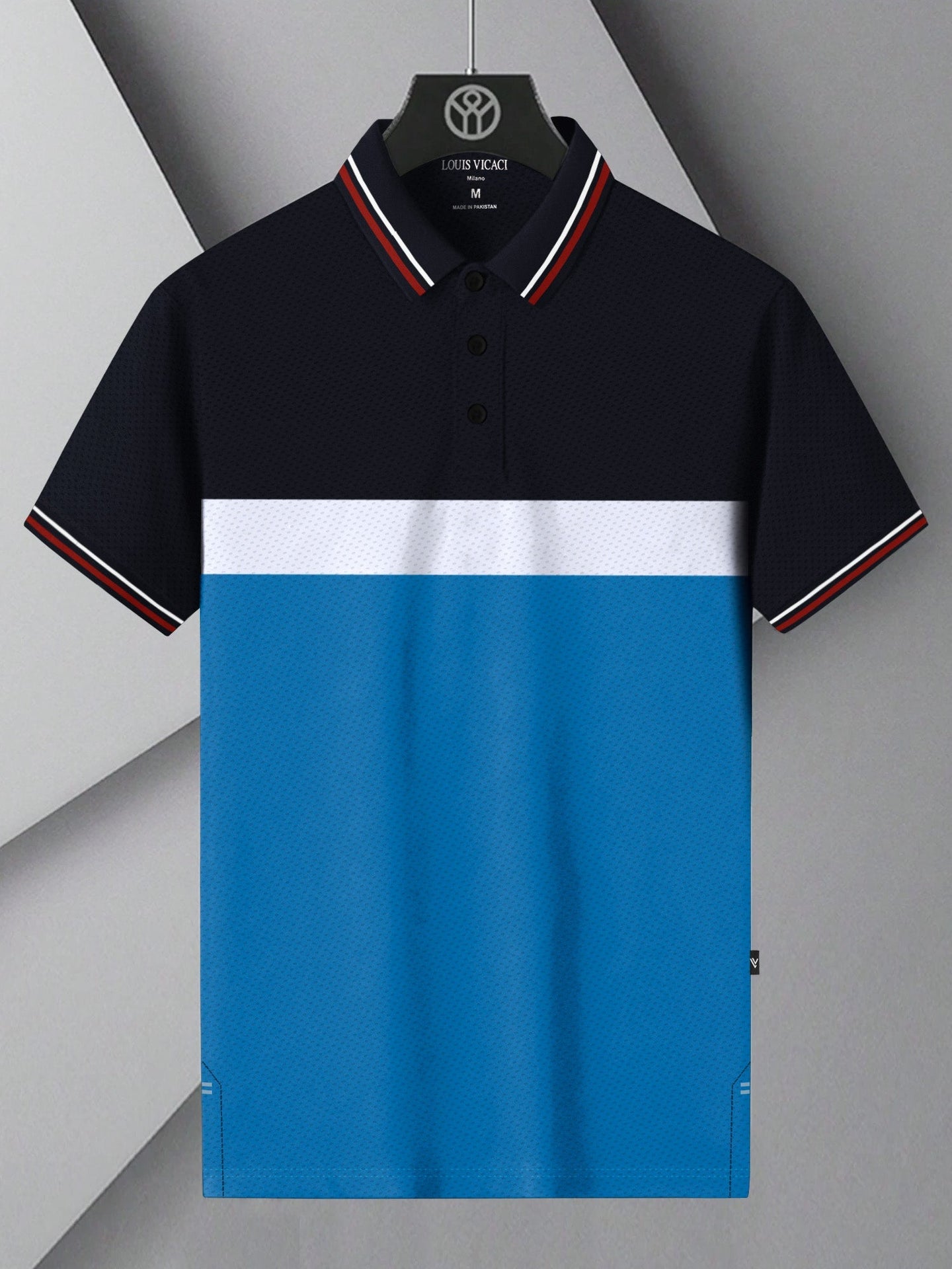 LV Summer Dry Fit Polo Shirt For Men-Navy with White & Sky Panel-BE1698/BR13913