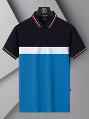 LV Summer Dry Fit Polo Shirt For Men-Navy with White & Sky Panel-BE1698/BR13913